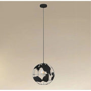 Trade Shop - Lampadario A Sospensione Mappamondo E27 In Metallo Nero Sfera Globo Sospeso 33948 -
