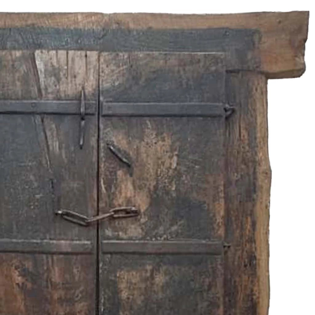 Finestra in legno con finitura artigianale blu, 104x112x155h cm