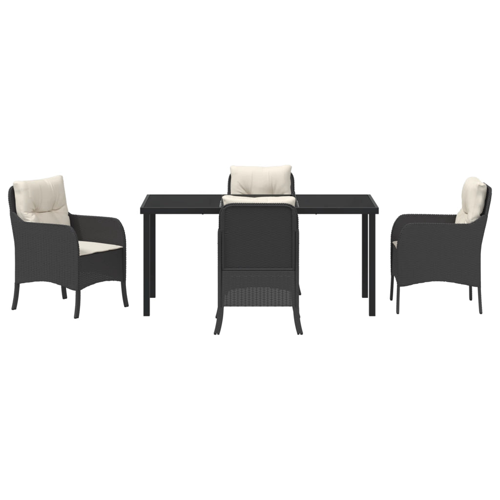 Set da pranzo da giardino a 5 pezzi con cuscini in Rattan poliestere nero