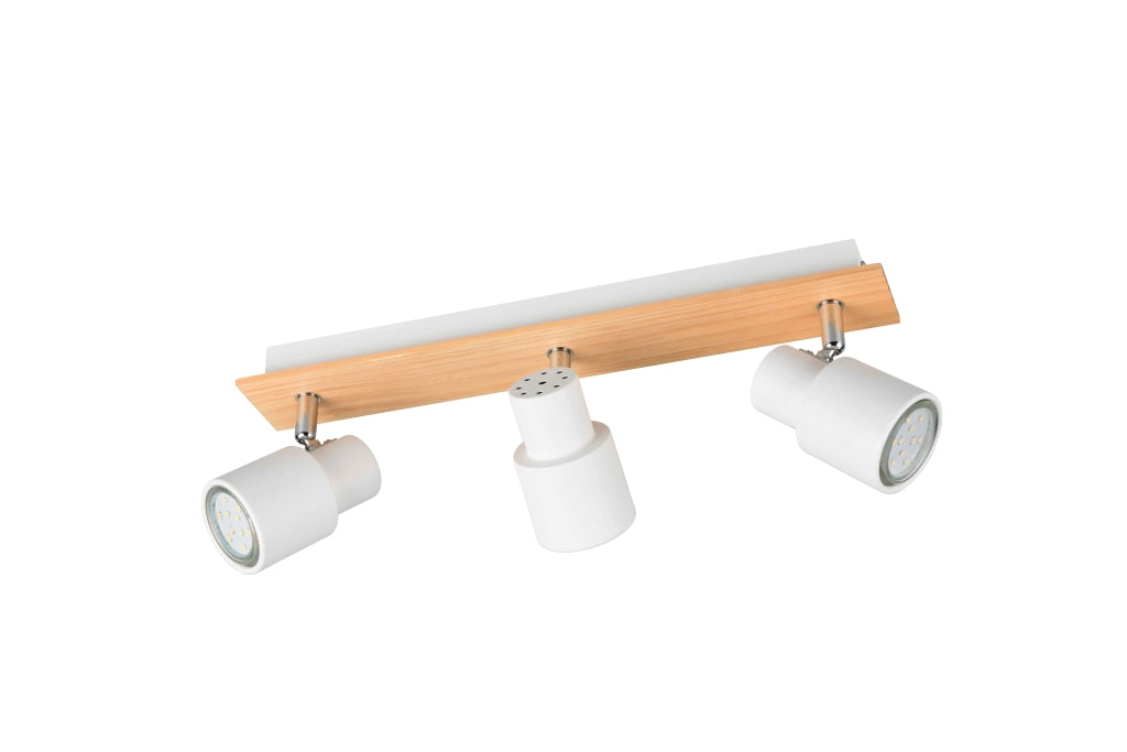 Barra 3 spots, metallo e legno, bianco, L 45 cm, Pierre
