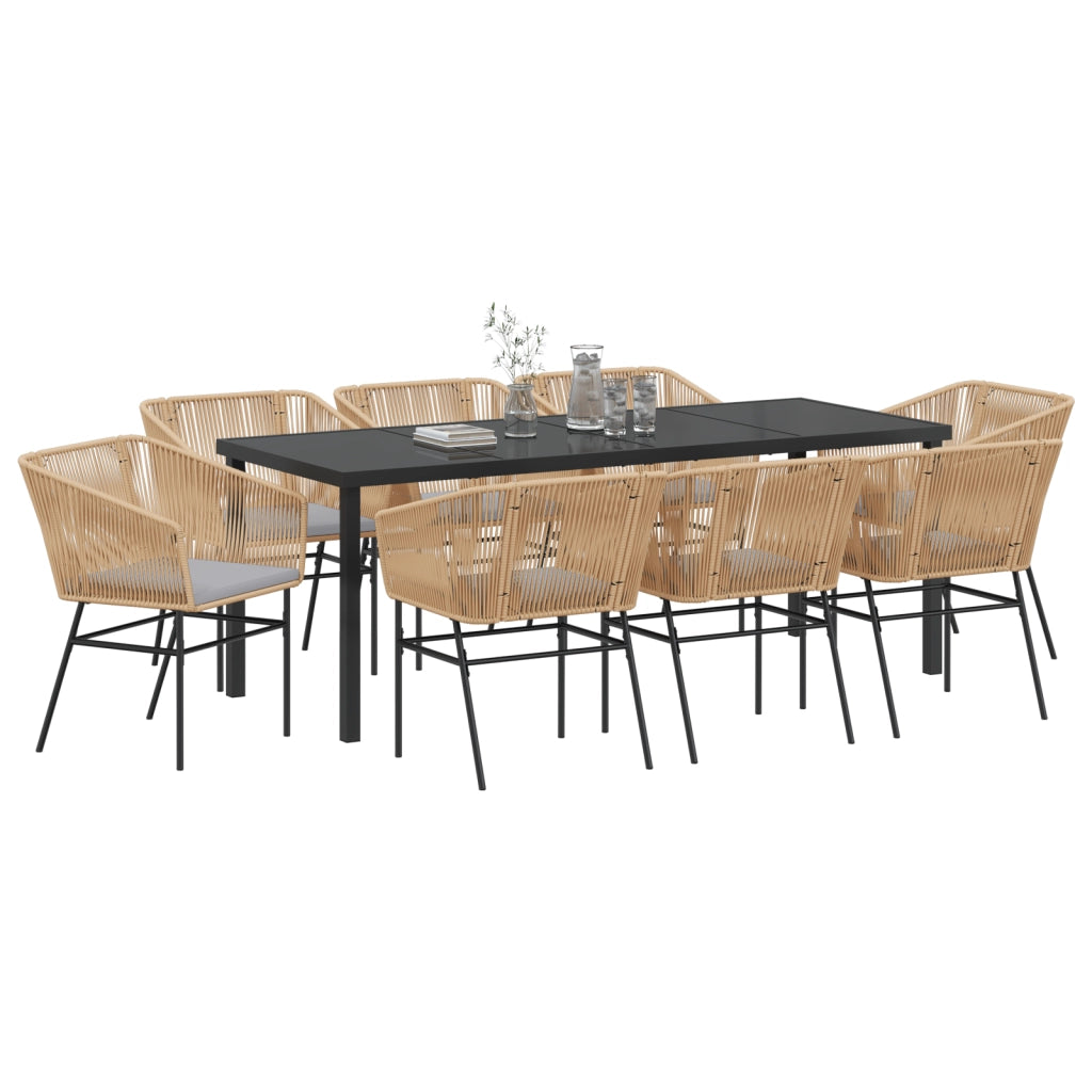 Set da pranzo da giardino 9 pezzi con cuscini in polyrattan marrone