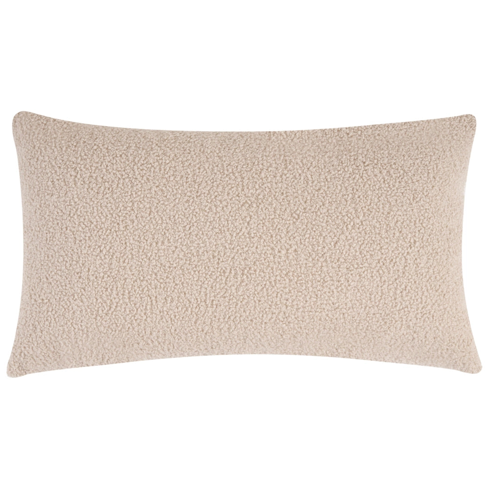 Divano imbottito minimalista a profilo ribassato a 3 posti con seduta profonda bouclè beige stile minimalista
