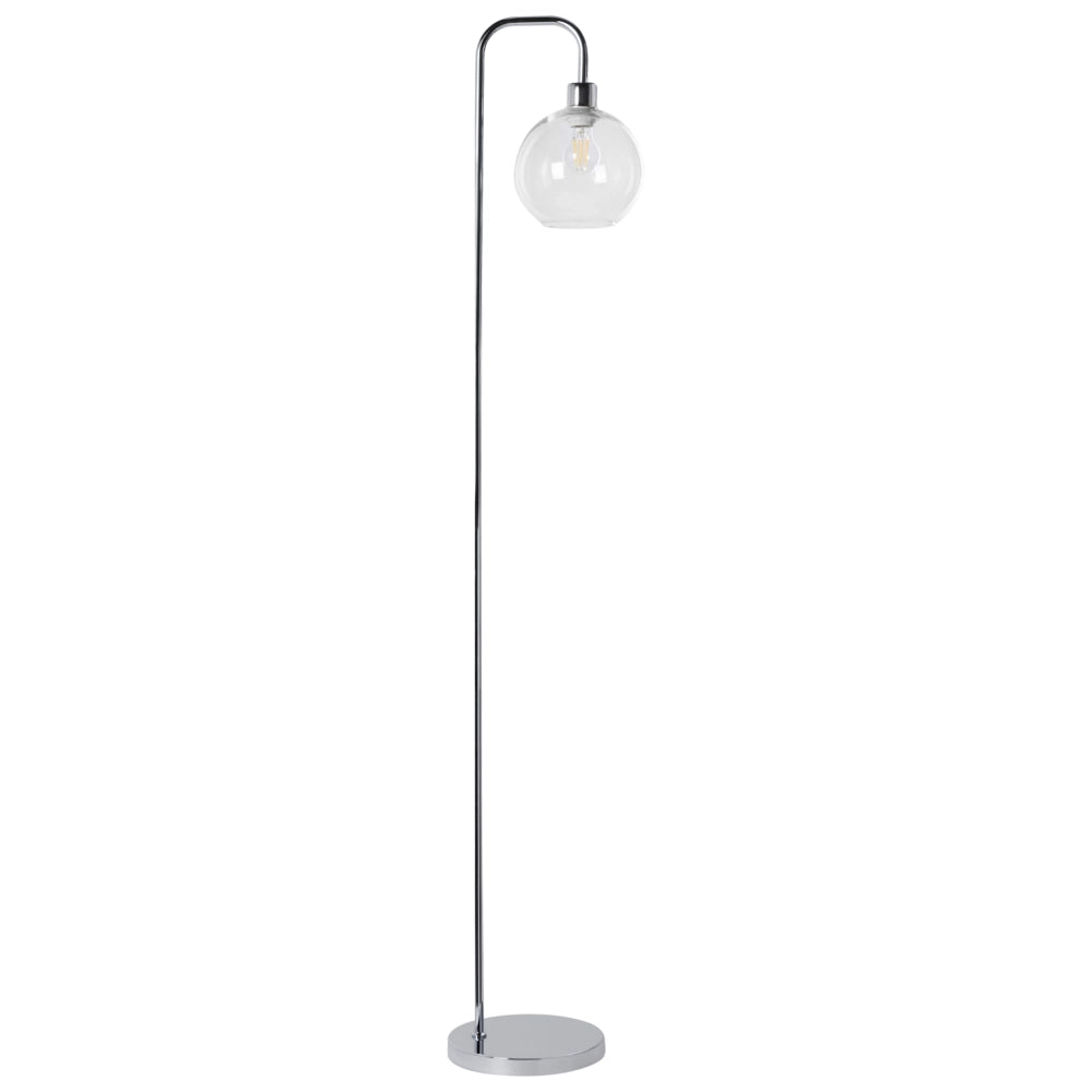 Lampada da terra con base in metallo argento e paralume in vetro in stile moderno per soggiorno e camera da letto