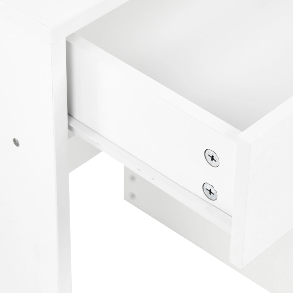 Toeletta in MDF bianco con specchio e sgabello 4 cassetti 3 ripiani scrivania da toeletta specchio per il trucco design minimalista