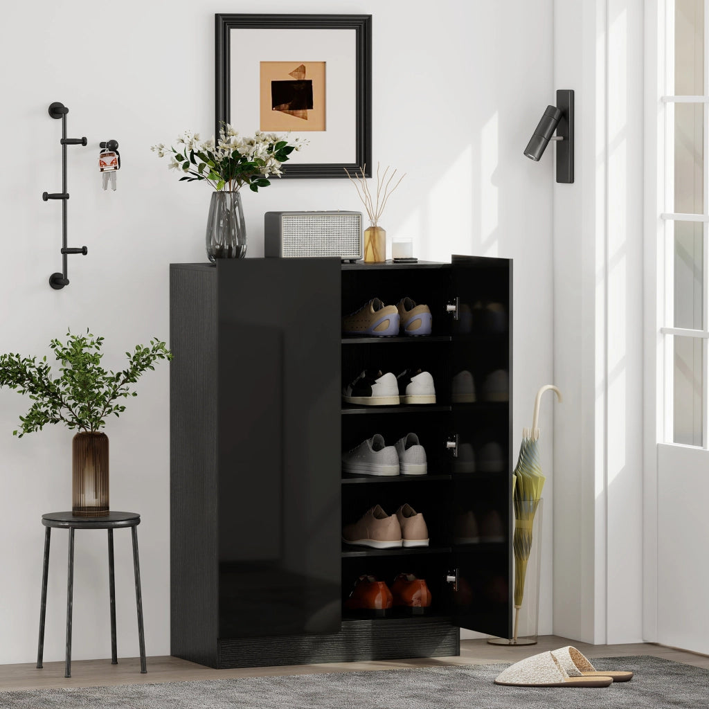 Scarpiera con ante e ripiani regolabili ¨C zephmum ¨C nero brillante 80x30x100 cm