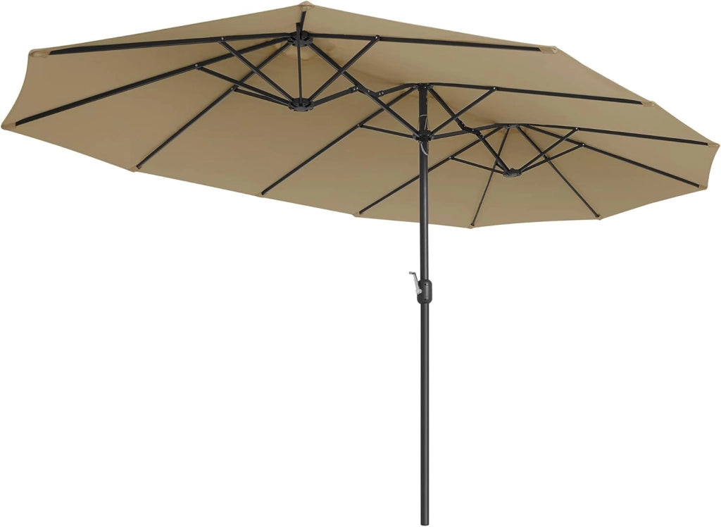SONGMICS Ombrellone Doppio da Giardino, Parasole di 460 x 270 cm, Extra Grande, UPF50+, con Manovella, per Mercato Esterno Terrazzo, Base non Inclusa, Tortora GPU36BR