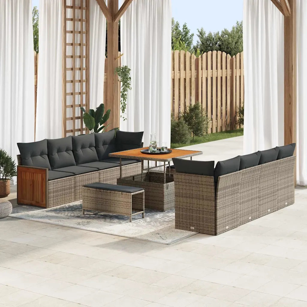 Set Divano da Giardino con cuscino 12 pcs Grigio polyrattan