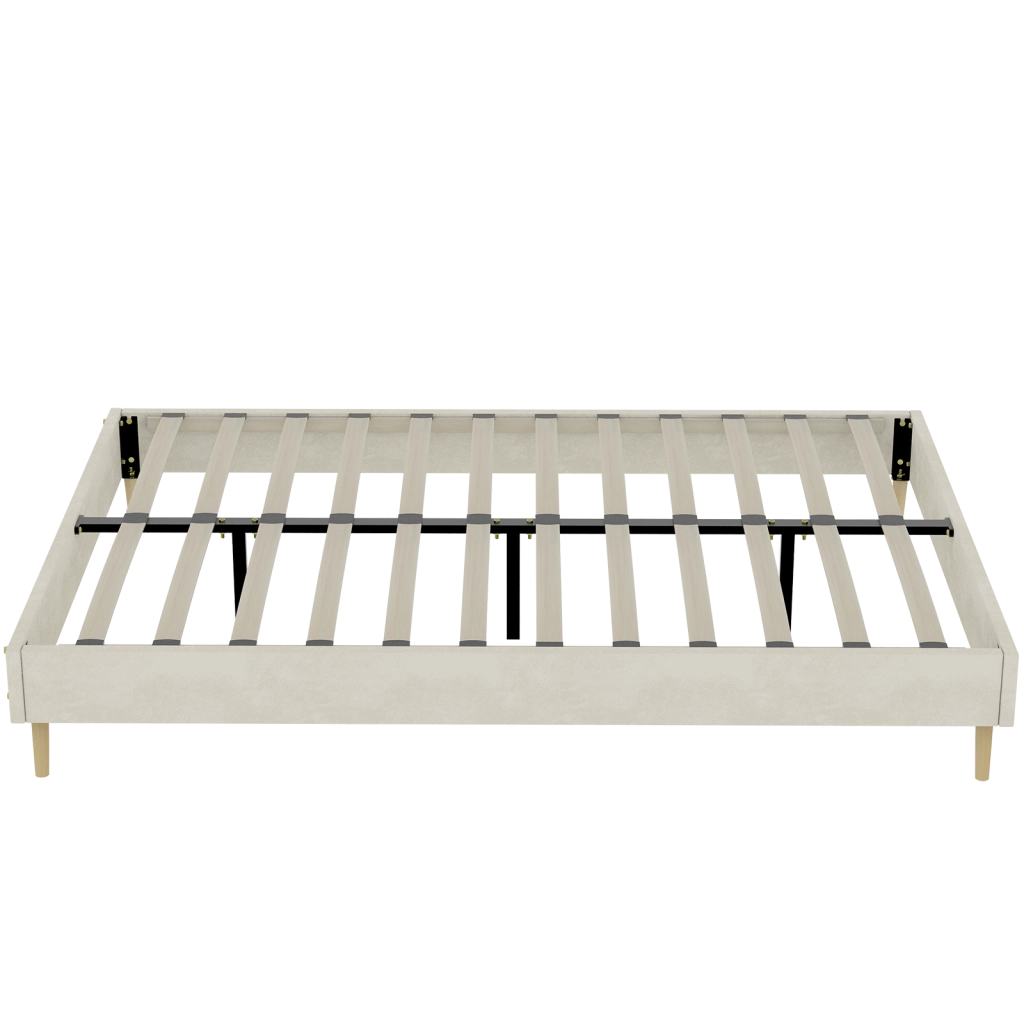 Letto matrimoniale moderno 160x200 cm in tessuto e metallo; beige