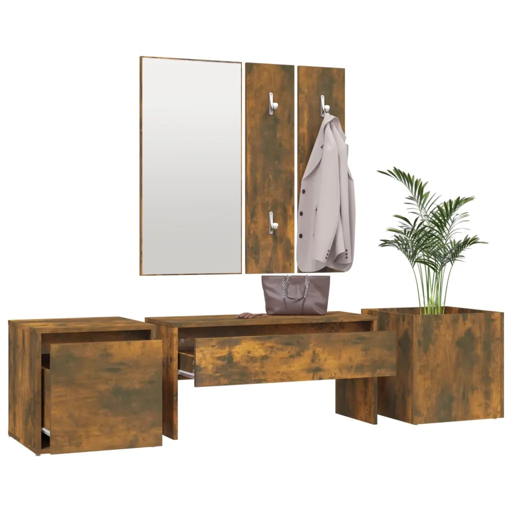 Set di Mobili da Corridoio Rovere Fumo in Legno Multistrato 3120200