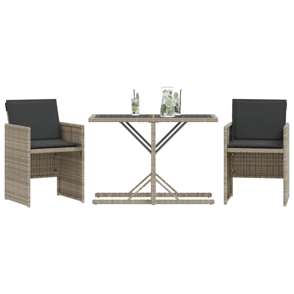 Set da Bistr¨° 3 pz | Set Salotto da Giardino con Cuscini Grigio Chiaro in Polyrattan