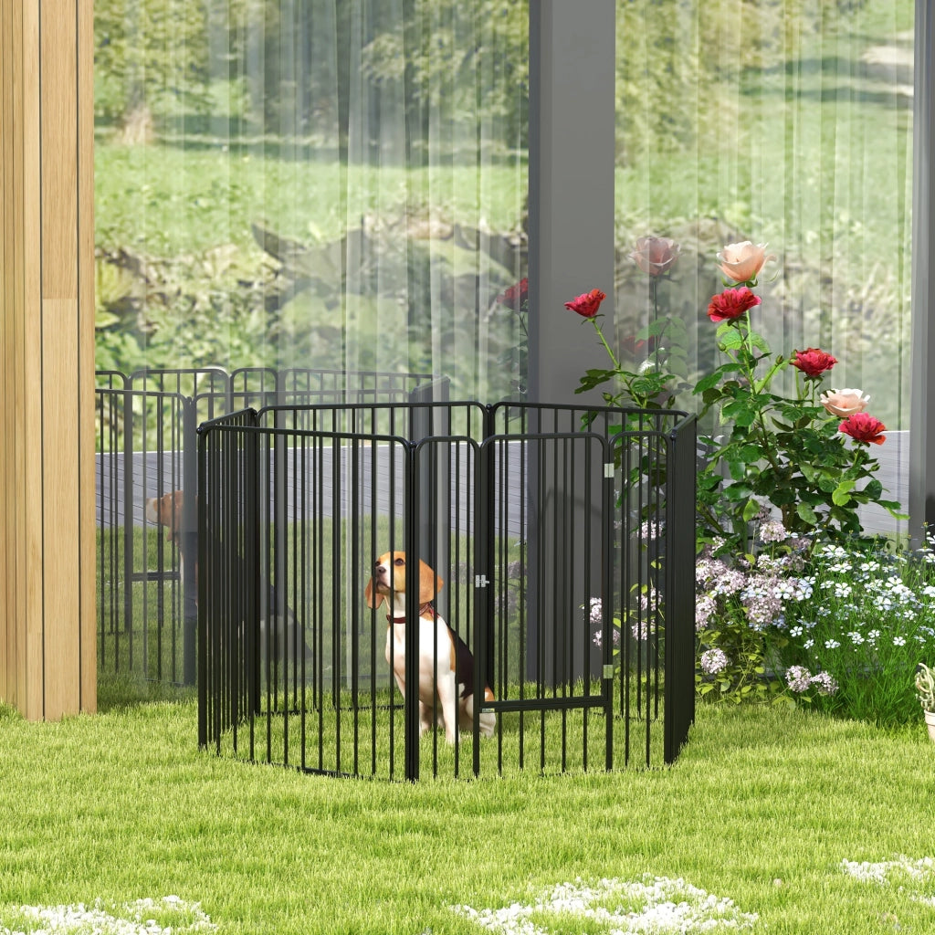Recinto per Cani Grandi a 6 Pannelli Modulabili in Acciaio, 164x83x100 cm, Nero