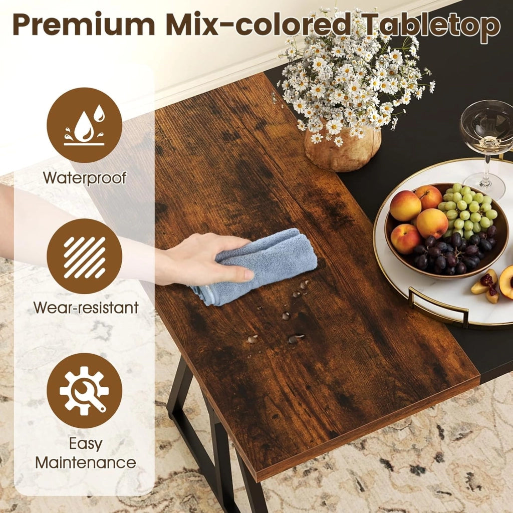 Set di tavolo da pranzo da 5 pezzi, tavolo da cucina 140 x 80 cm con 2 panche, 2 sgabelli, piano multicolore, telaio metallico, set di mobili industriali per la casa, bar, ristorante