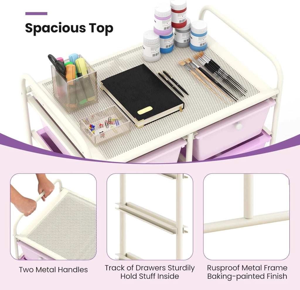 Carrello con 10 cassetti, impilabile, per cassetti, da cucina, bagno, ufficio, 65,5 x 37 x 87 cm (viola)