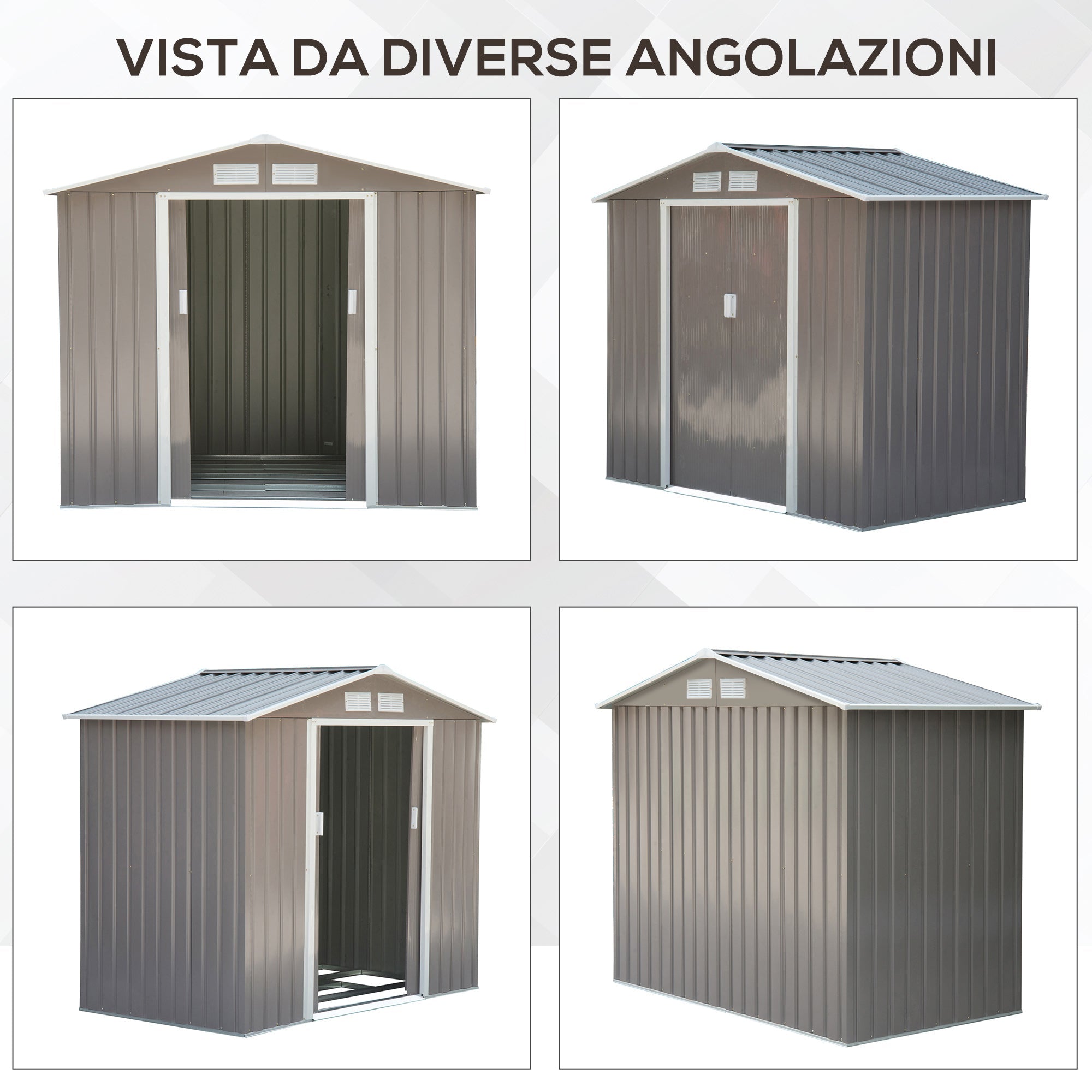 Casetta Box da Giardino in Lamiera Grigio 213x127x185 cm