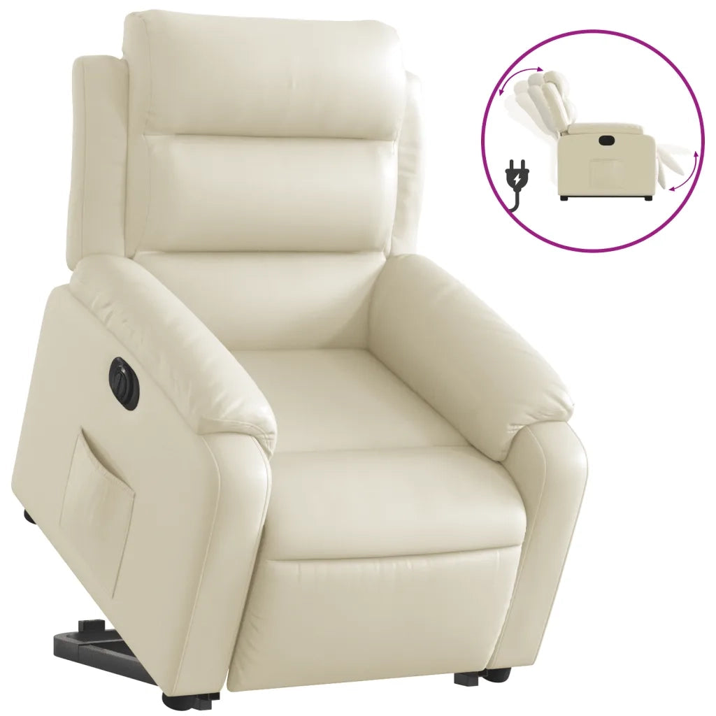 Poltrona Alzapersona Reclinabile Crema in Similpelle 3205057