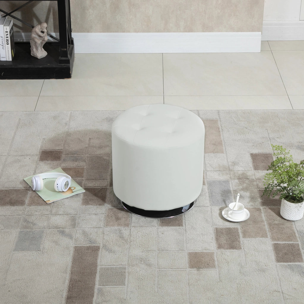 Poggiapiedi rotondo imbottito con base in acciaio ¨C zephmum ¨C ? 45,5x44,5 cm, bianco