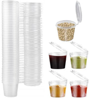 Contenitori di conservazione con coperchi, contenitori per alimenti da 1 oz, 50 pezzi contenitori di plastica piccoli contenitori di conservazione, contenitori per salse, contenitori per dips, contenitori per spezie, resistente al microonde