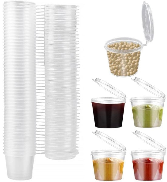 Contenitori di conservazione con coperchi, contenitori per alimenti da 1 oz, 50 pezzi contenitori di plastica piccoli contenitori di conservazione, contenitori per salse, contenitori per dips, contenitori per spezie, resistente al microonde