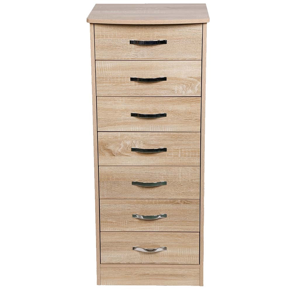 Cassettiera 7 Cassetti Multiuso Settimino Moderno Salvaspazio in Legno Mdf 116cm Quercia