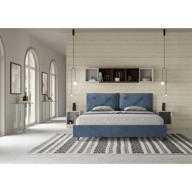 Letto imbottito Matrimoniale 200x210 cm Large - Senza rete,Microfibra,Blu