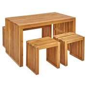 Set da pranzo da giardino 5 pezzi Tavolo rettangolare in legno massiccio di acacia Panca 2 sgabelli Design rustico per interni esterni