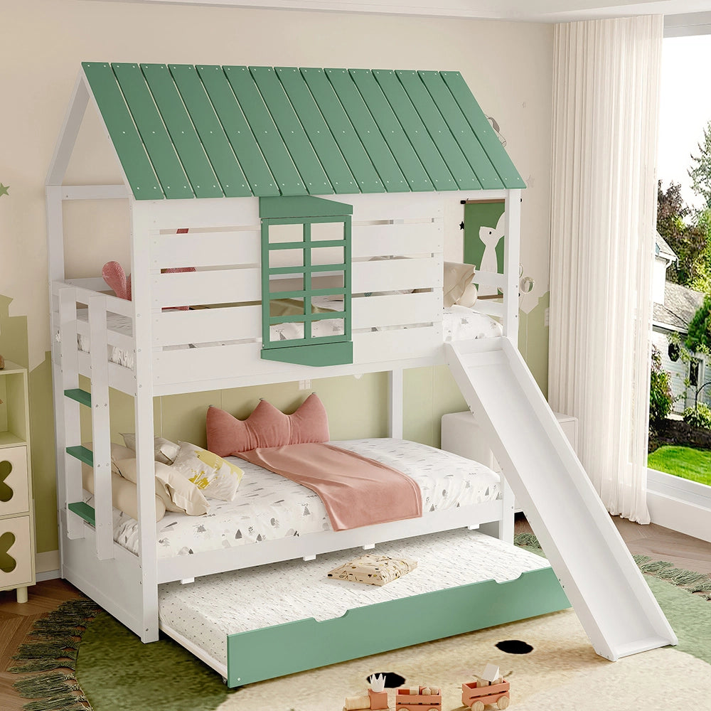 Letto casa bambini - Xylo - 90x200 cm scivolo verde