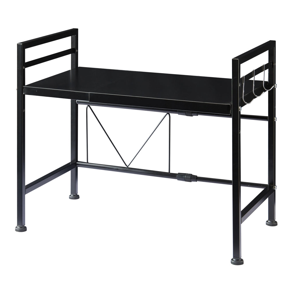 Scaffale per Microonde Sorsele Alto 48 cm Regolabile in Larghezza 40-63 cm Metallo Nero [en.casa]