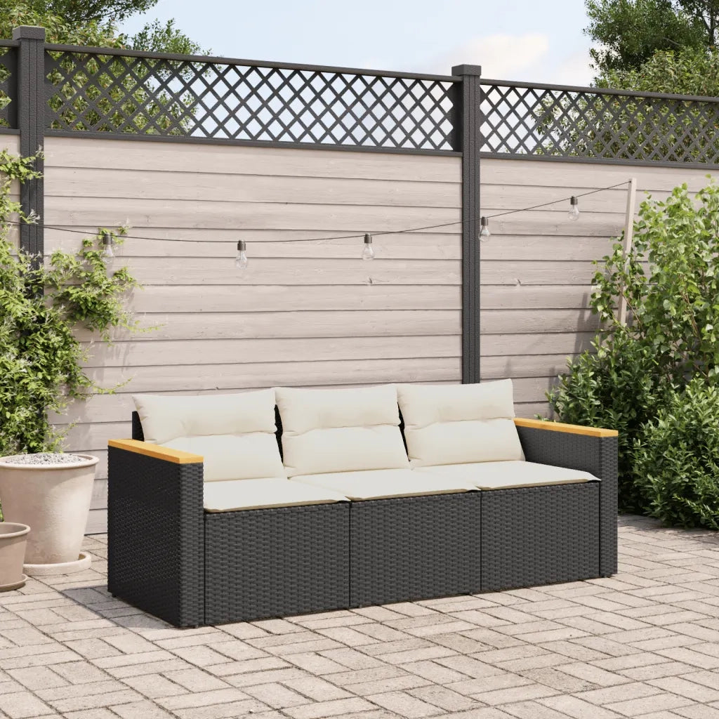 Divano da Giardino a 3 Posti con Cuscini Nero in Polyrattancod mxl 91201