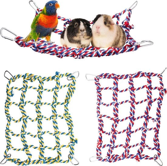 Due pezzi di corda per gabbia per uccelli colorata, passerella per gabbia per piccoli animali, rete per gabbia per piccoli animali (32x25cm)