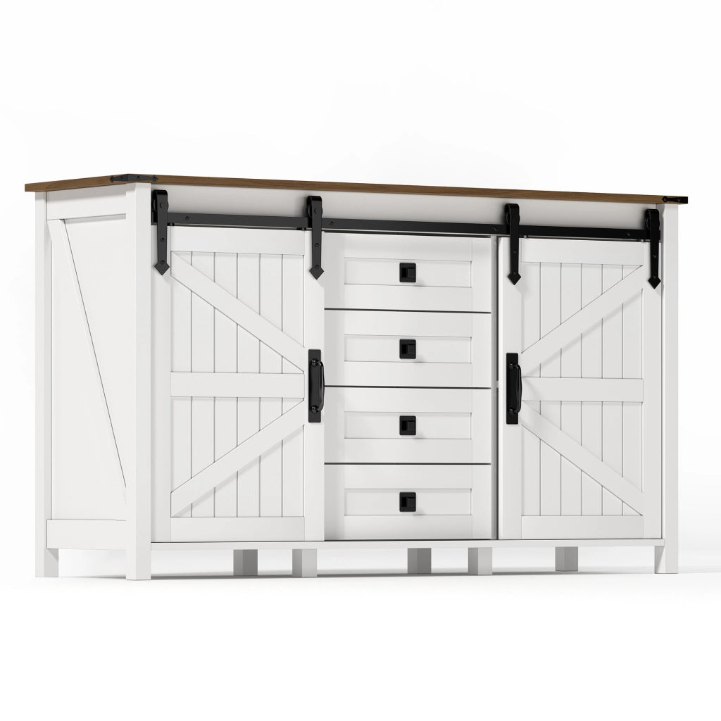 Credenza con 2 ante scorrevoli e 4 cassetti - per cucina e soggiorno - in MDF - 137 x 40 x 81.5 cm - bianco