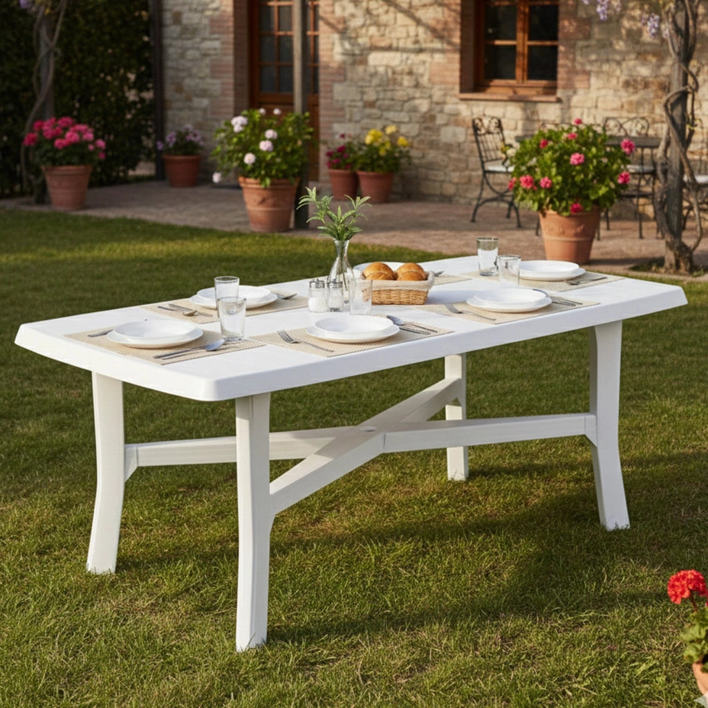 Rasura, Tavolo da Esterno 6 Posti Made in Italy, 180x100x72h cm Bianco