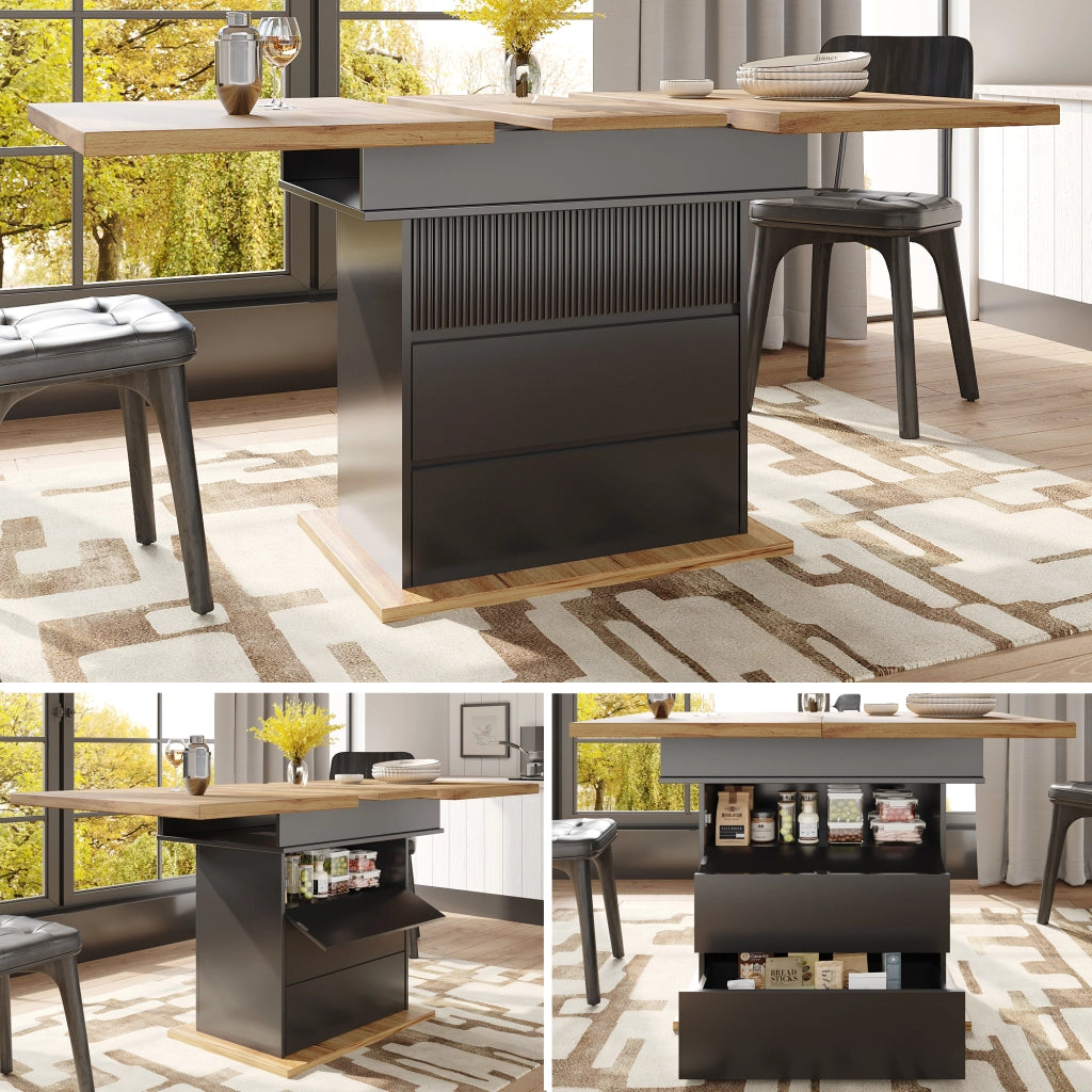 TAVOLO Allungabile 110-140x80 cm MDF Nero/Naturale