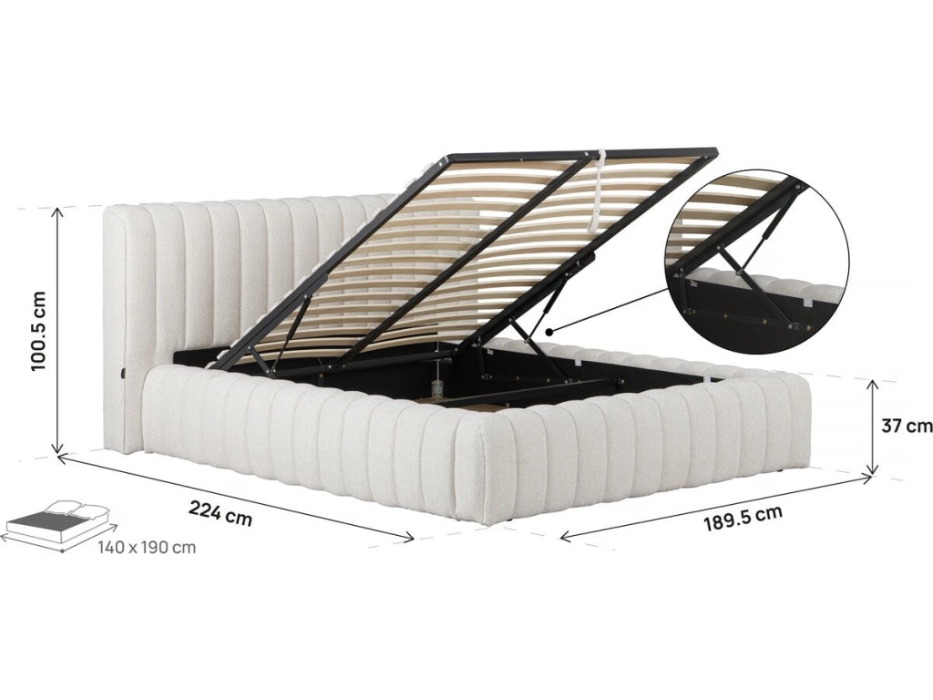 Letto matrimoniale in tessuto "Tignes" con contenitore - 140 x 190 cm - Beige