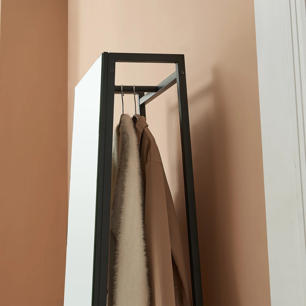 Specchio da Terra Klilbojle con Appendiabiti 160 x 40 x 35 cm - Nero [en.casa]
