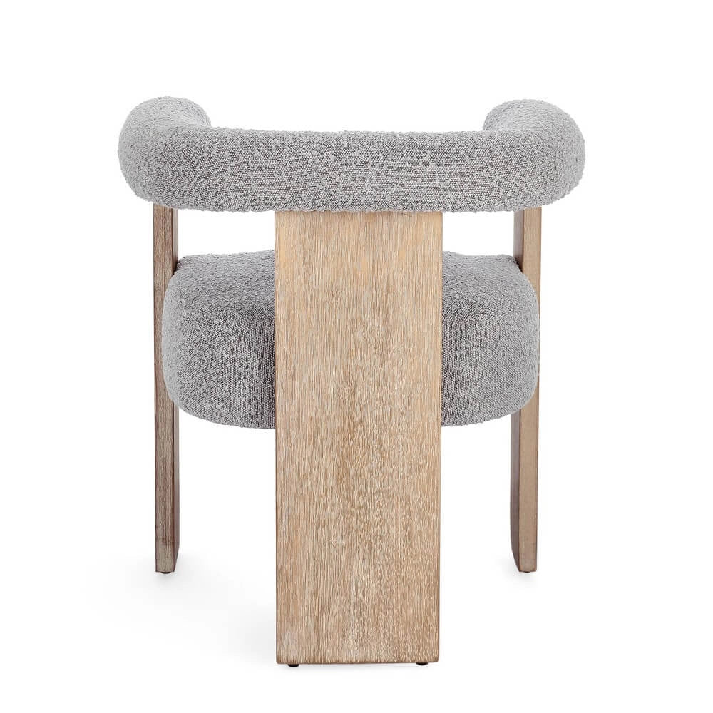 Sedia con Braccioli in Tessuto Bouclé e Struttura in Legno Nero - GORDON
