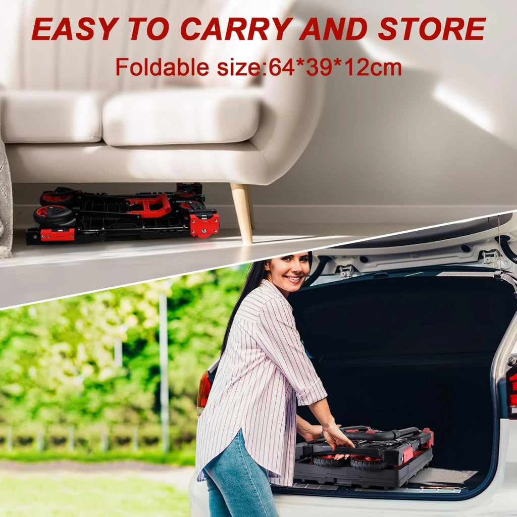 Carrello 2-in-1 con con Grande Scatola Pieghevole, Carrello a Piattaforma max. 150 kg, 2 Elastici con Gancio, Regolabile in Altezza a 3 Livelli, per Trasporto, Shopping, Campeggio, Trasloco (Rosso)