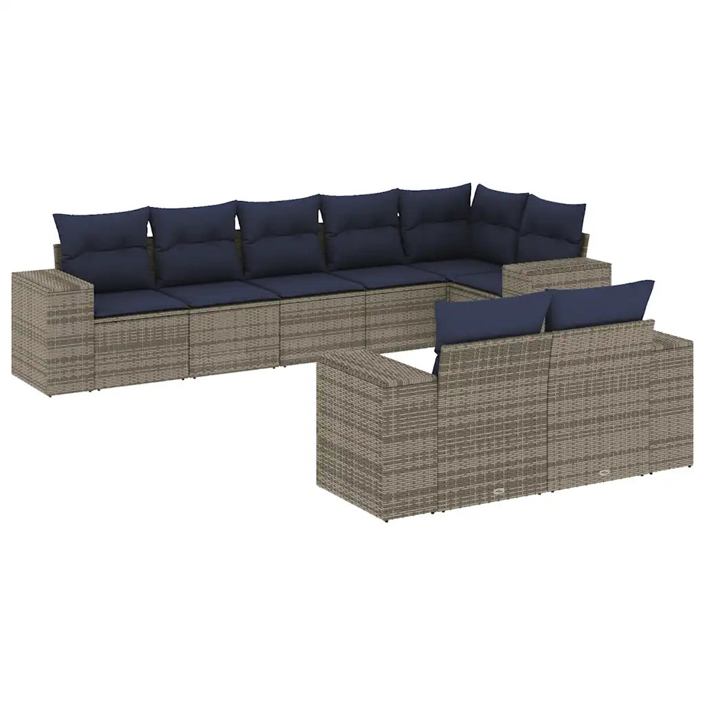 Set Divani da Giardino 8 pz con Cuscini Grigio in Polyrattan 3222820