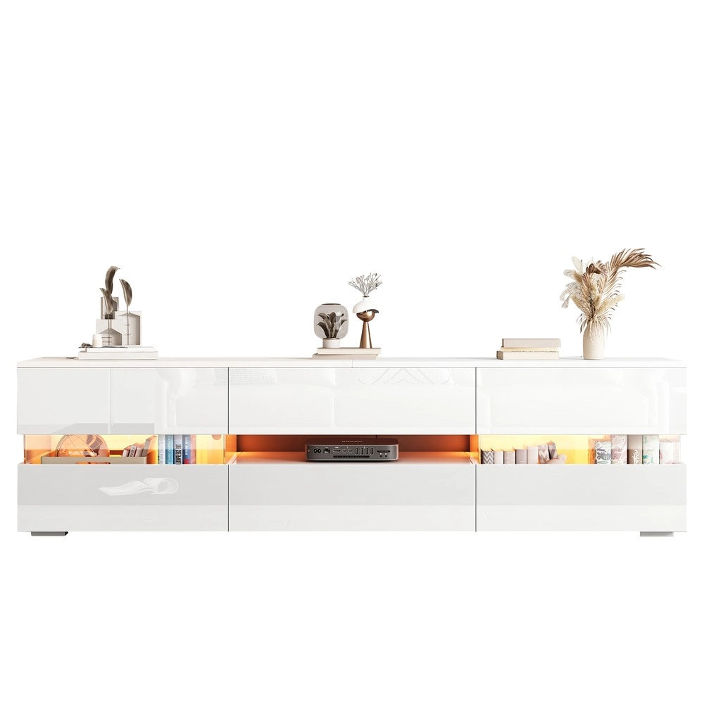 Mobile TV con LED ¨C Xylo ¨C Bianco Lucido, 2 Ante, 1 Cassetto, 160x39x45, per TV 70 Pollici