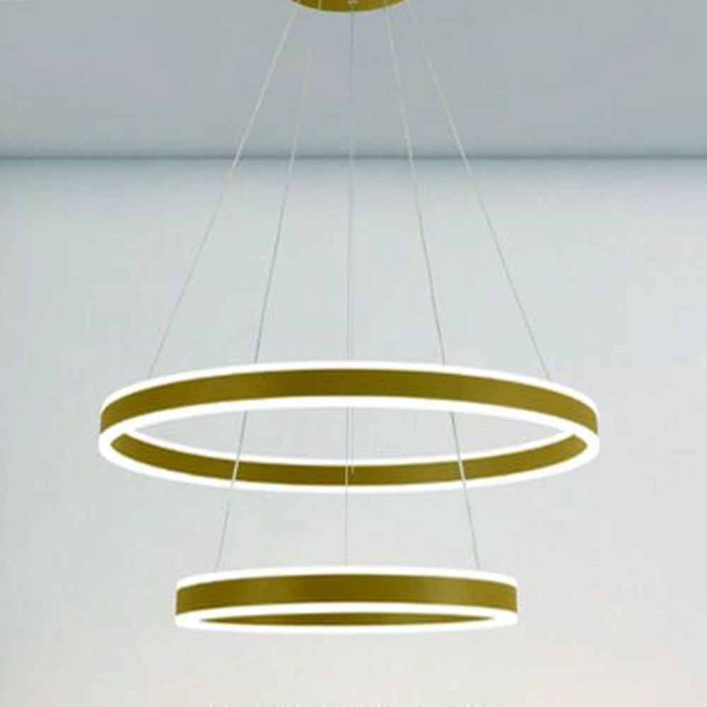 Trade Shop - Lampadario A Sospensione Led Moderno Doppio Cerchio Oro 58w Con Telecomando 31883 -