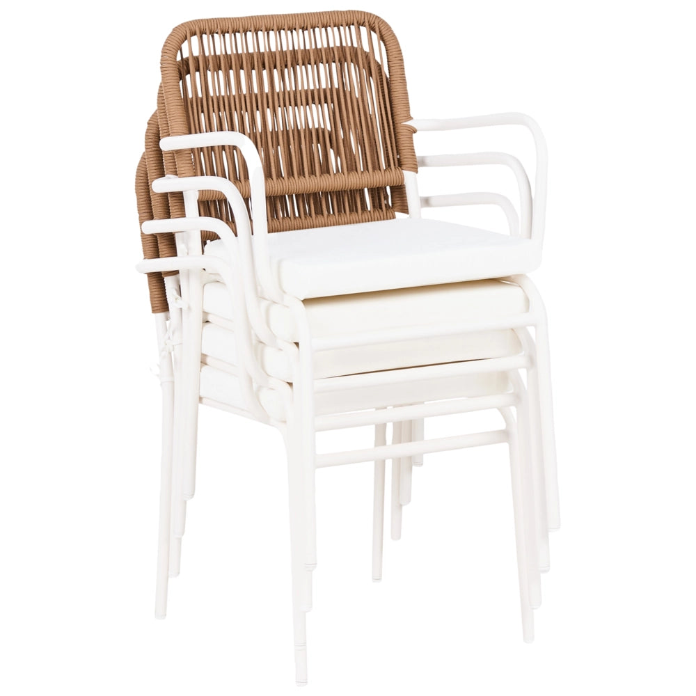 Set di 8 sedie da giardino in metallo alluminio impilabile verniciato a polvere per esterni con cuscini extra Bianco