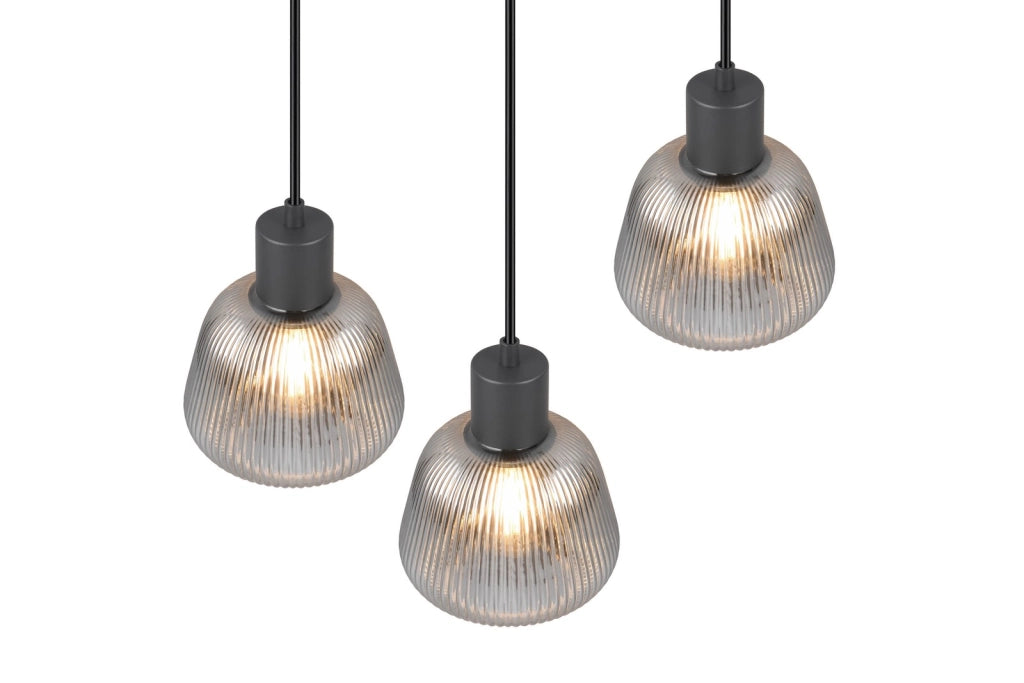 Lampadario retro Trio Tarifa nero vetro 3xE27 Ø37cm