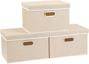 Set di 3 contenitori per abbigliamento, opacchi e pieghevoli, lavabili, per la camera da letto, dimensioni 32x23x20cm, colore beige.