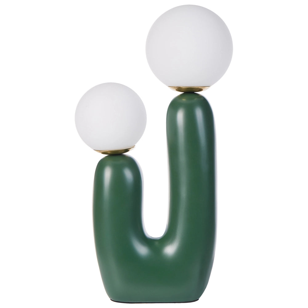 Lampada da tavolo Base in resina verde Paralumi in vetro rotondi Doppio paralume Base a U