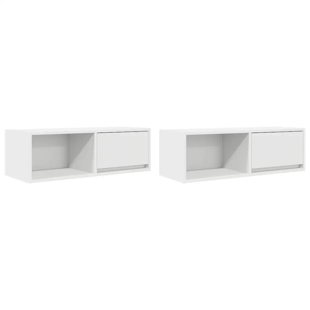 Mobili TV a Parete 2pz Bianchi 80x31x25,5 cm Legno Multistrato