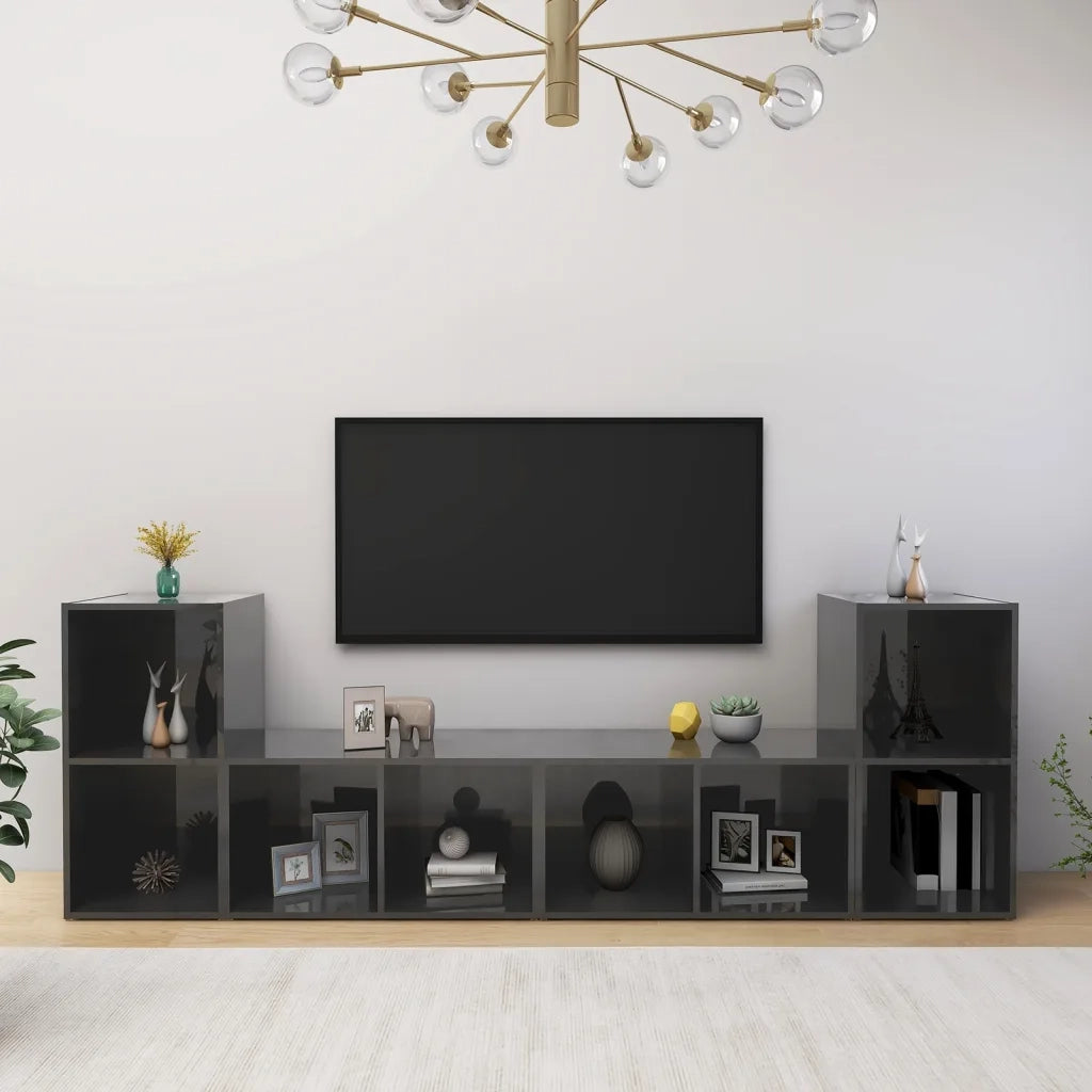Mobili TV 4 pz Grigio Lucido 72x35x36,5 cm in Legno Multistrato 3079978