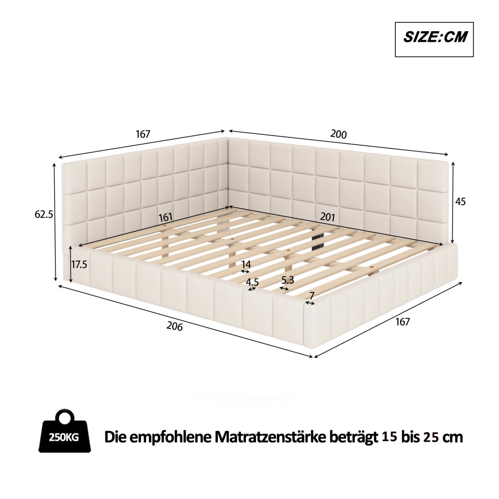 LETTO da giorno 160x200 cm in tessuto beige con rete a doghe
