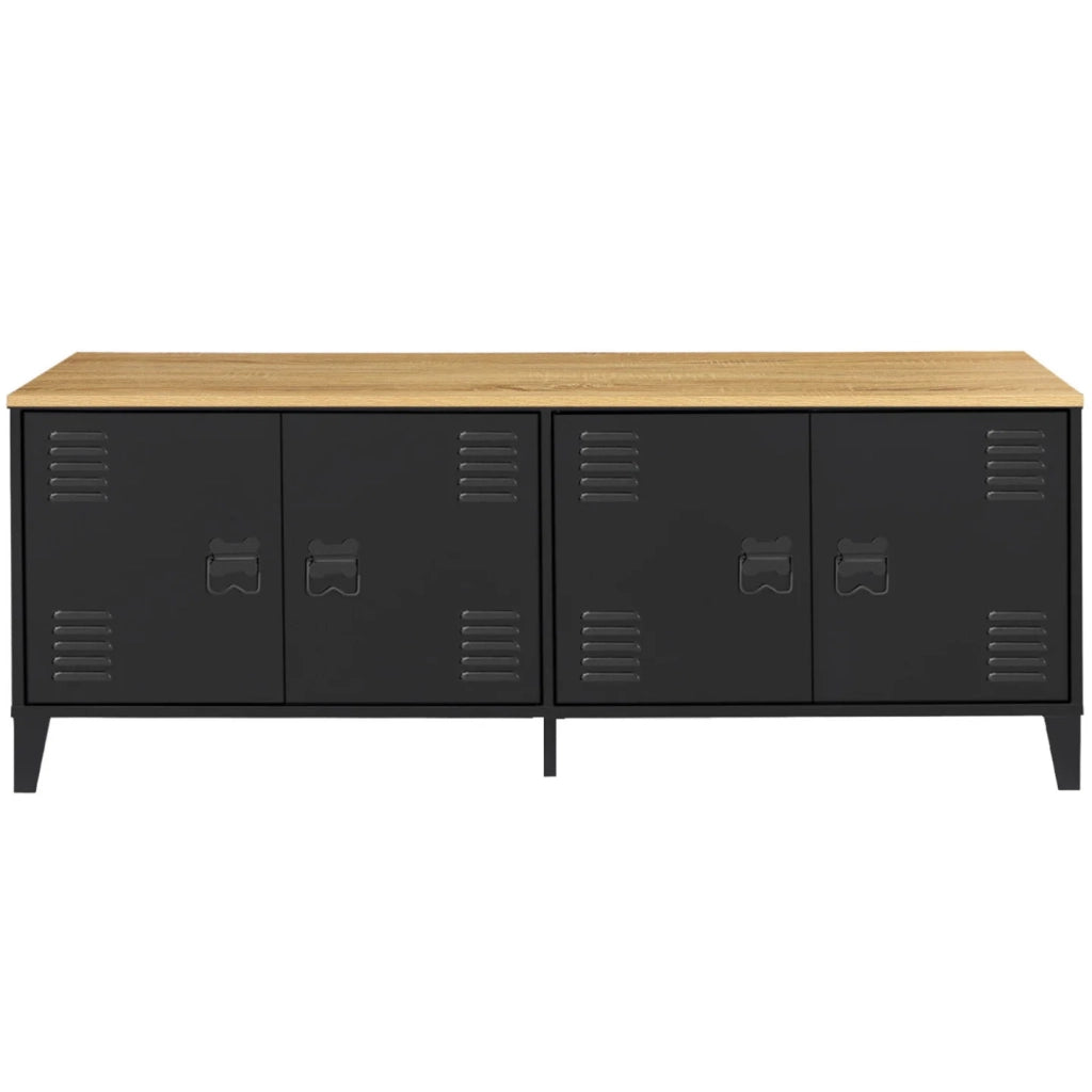 IDMarket - Credenza bassa ESTER 140 cm con 4 ante in metallo nero e piano in legno dal design industriale