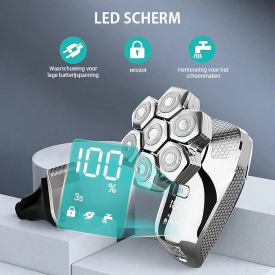 Trimmer per Uomini - Kit di Manutenzione - Capocchia a 7D di Rotazione - Display a Led - PX7 Impermeabile, Porta USB Type-C - Grigio