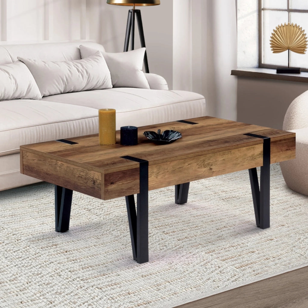 IDMarket - Tavolino 1 cassetti vintage legno scuro e ante nere AUSTRIA