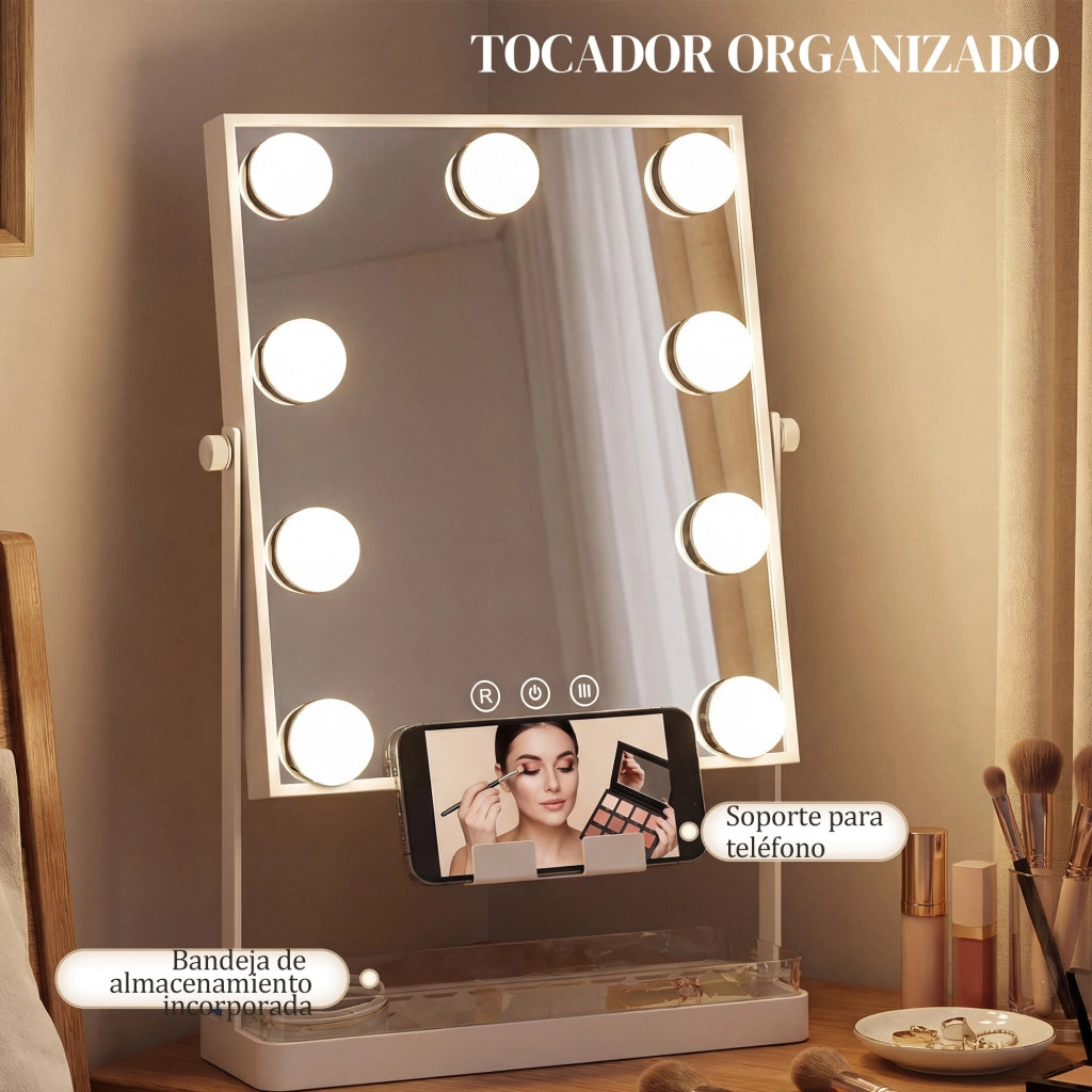 Tavolo Trucco Specchio Illuminazione LED ¨C Zephmum ¨C Bianco 60x45x45